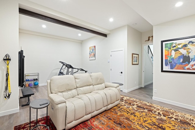 766 Dreamcatcher Ln, Evergreen, CO 80439 - bedroom featuring wood finished floors, recessed lighting, and beam ceiling