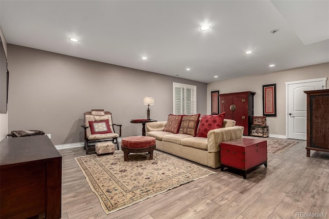 living room with light wood-type flooring