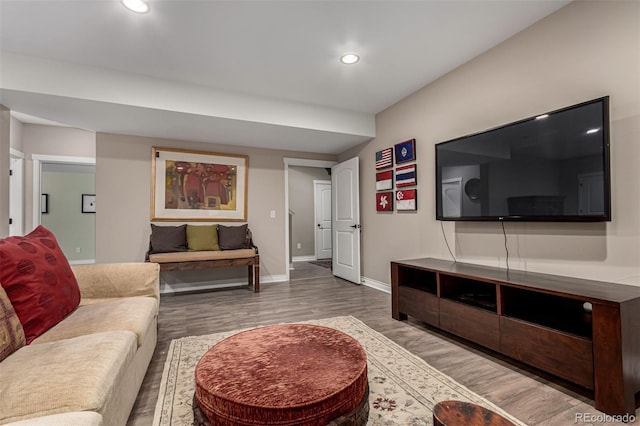 living room with hardwood / wood-style flooring