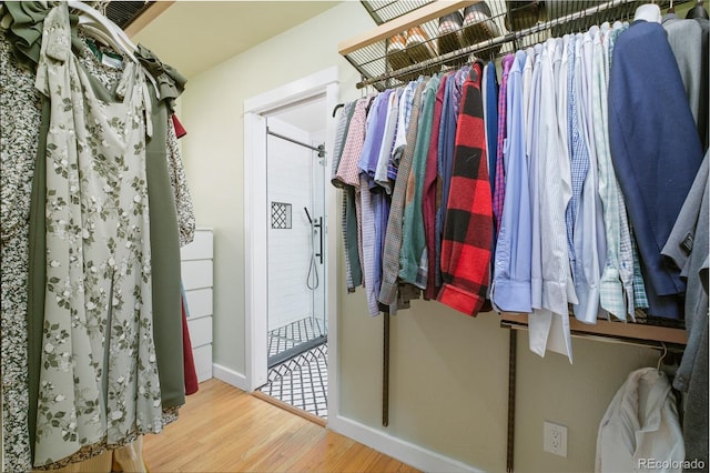 walk in closet featuring wood finished floors