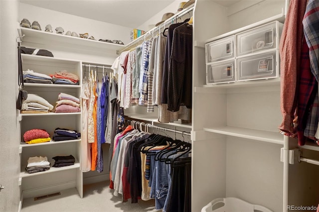 spacious closet featuring carpet floors and visible vents