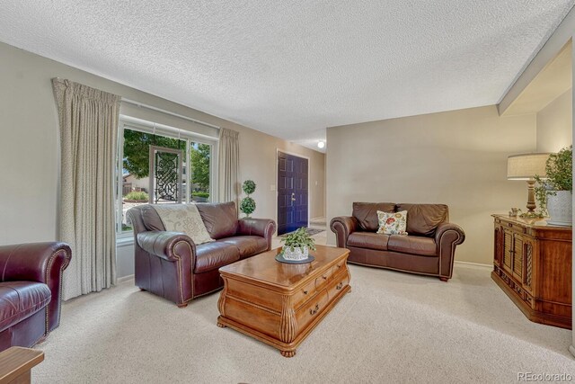 3317 S Elkhart St, Aurora, CO 80014 - living room featuring light carpet and a textured ceiling