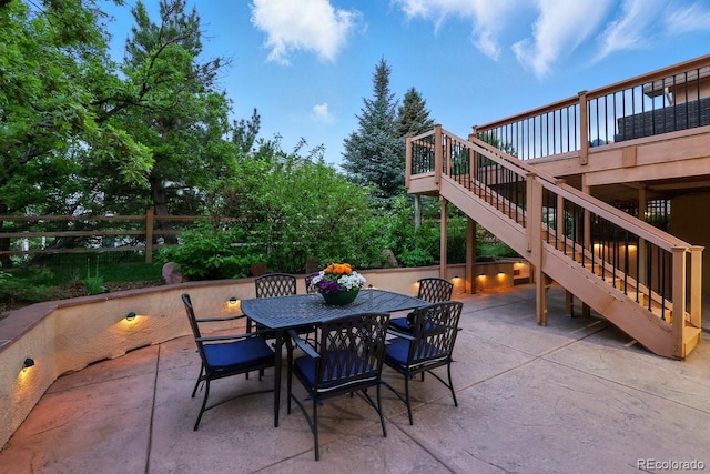 3 Desert Inn Way, Colorado Springs, CO 80921 - view of patio / terrace featuring stairs, outdoor dining space, and a deck