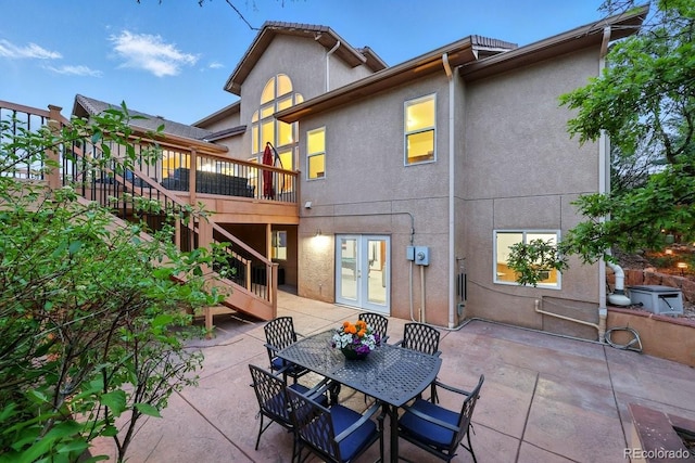 3 Desert Inn Way, Colorado Springs, CO 80921 - rear view of property with a patio area, french doors, a wooden deck, stairs, and stucco siding
