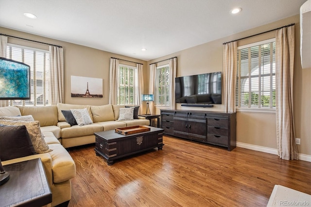 8526 E 35th Ave, Denver, CO 80238 - living area with wood finished floors and recessed lighting