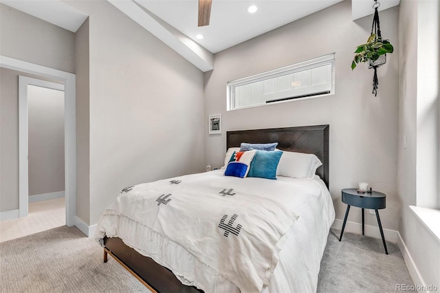 bedroom with recessed lighting, carpet, and baseboards