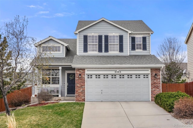 6464 Elsinore Dr, Colorado Springs, CO 80923 - traditional-style home with roof with shingles, brick siding, and fence