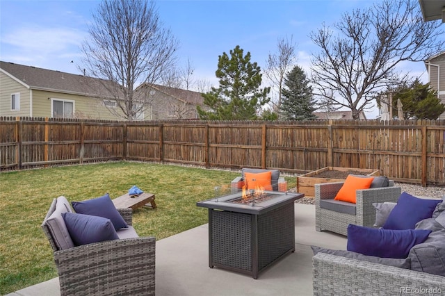 6464 Elsinore Dr, Colorado Springs, CO 80923 - view of patio / terrace featuring an outdoor living space with a fire pit and a fenced backyard