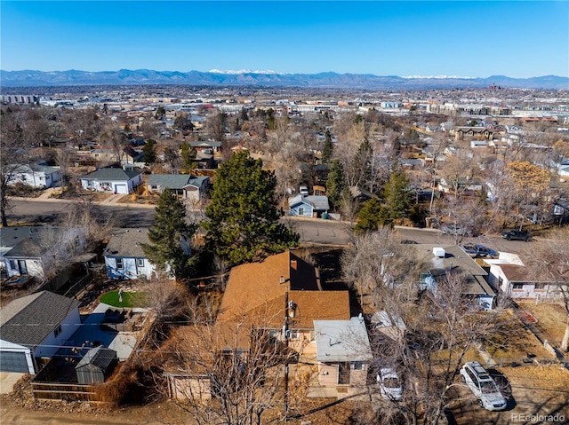 aerial view featuring a mountain view and a residential view