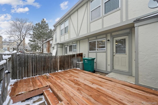 view of snow covered deck