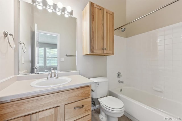 full bathroom with vanity,  shower combination, and toilet