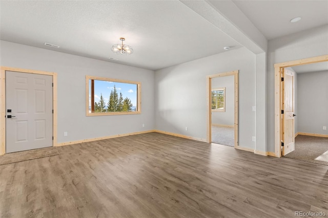 interior space featuring hardwood / wood-style flooring and a chandelier