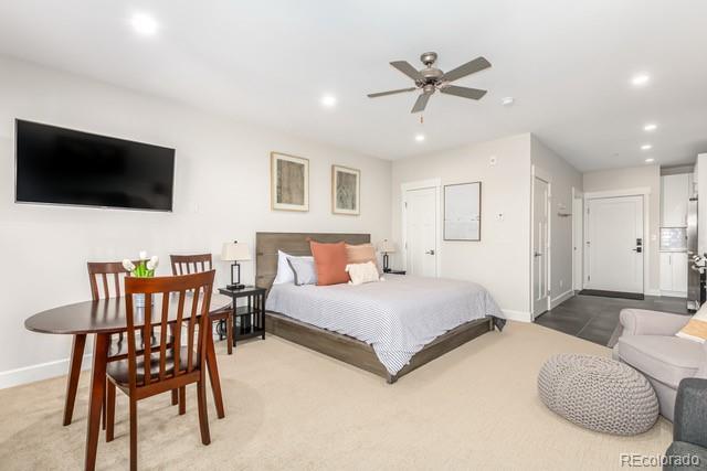 828 Grand Ave Unit 201C, Grand Lake, CO 80447 - carpeted bedroom featuring baseboards and recessed lighting