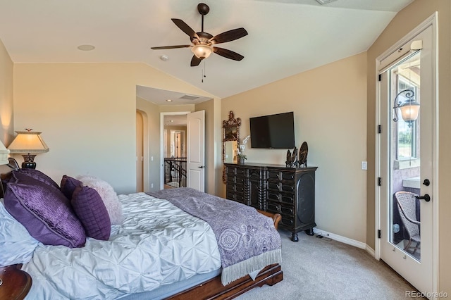 3181 Firenze Pl, Highlands Ranch, CO 80126 - bedroom with lofted ceiling, carpet flooring, baseboards, and ceiling fan