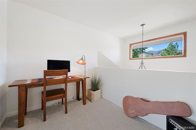 office area featuring light colored carpet