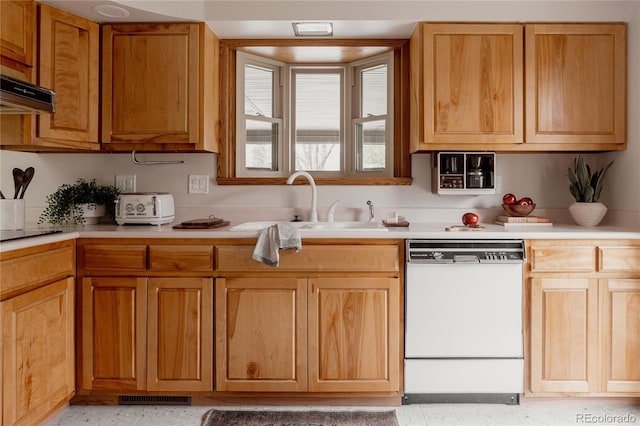 6530 W 26th Ave, Edgewater, CO 80214 - kitchen featuring dishwasher, light countertops, a sink, and under cabinet range hood