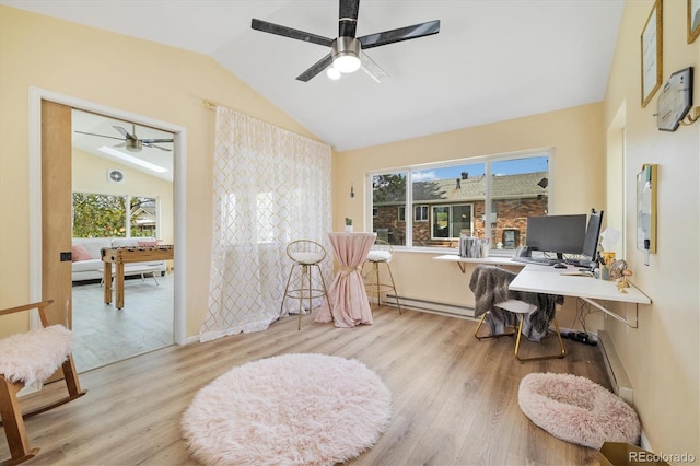 882 E Briarwood Cir, Centennial, CO 80122 - office with a ceiling fan, a baseboard radiator, vaulted ceiling, and a healthy amount of sunlight