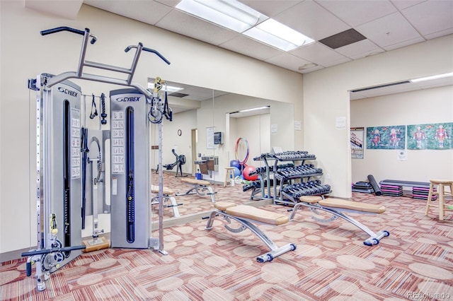 13606 E Bates Ave Unit 304, Aurora, CO 80014 - exercise room with carpet flooring and a drop ceiling