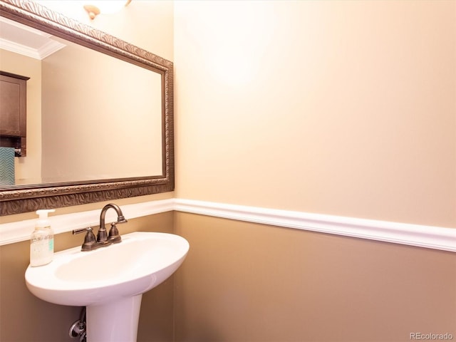 bathroom featuring crown molding and a sink