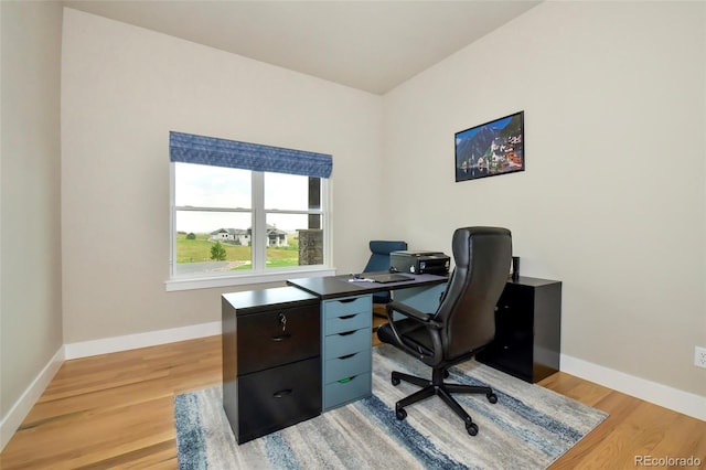 office area featuring light hardwood / wood-style flooring