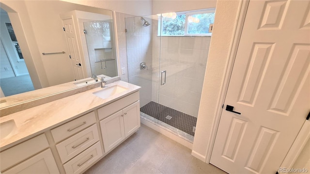 10538 Tiger Chase, Lone Tree, CO 80124 - full bath with a shower stall, double vanity, and tile patterned floors