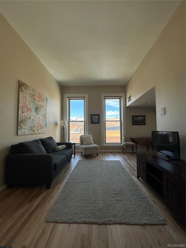 living room with wood finished floors