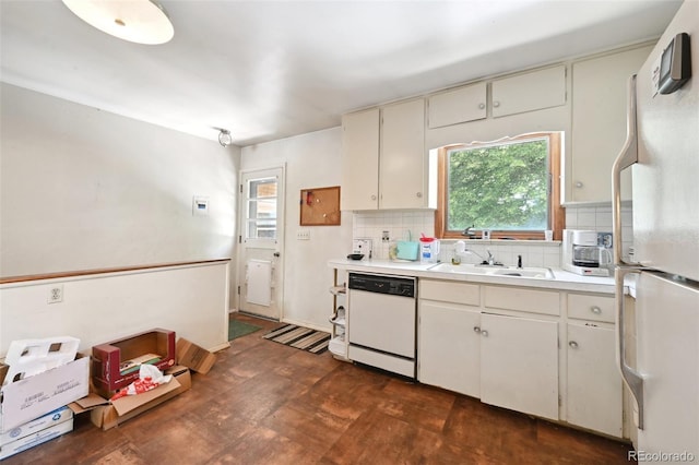 6050 Marshall Ct, Arvada, CO 80003 - kitchen with white appliances, a sink, light countertops, and decorative backsplash