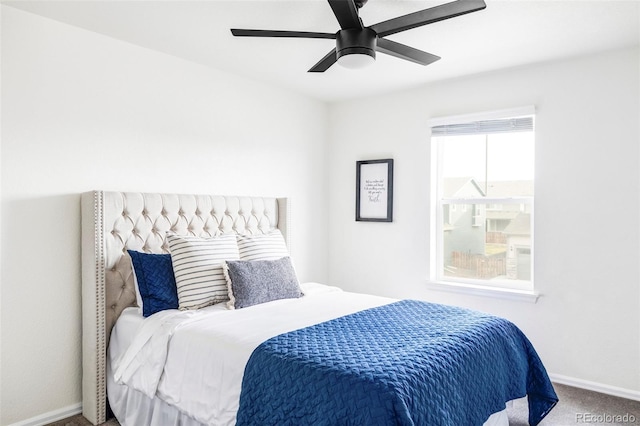 bedroom featuring carpet floors and ceiling fan