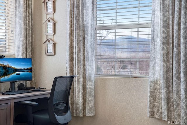 home office featuring a wealth of natural light and a textured wall