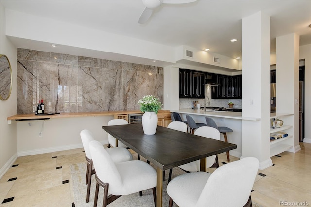 2500 E Cherry Creek S Drive 306, Denver, CO 80209 - dining room featuring ceiling fan, recessed lighting, baseboards, and light tile patterned floors