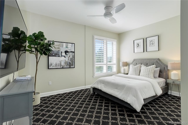 2500 E Cherry Creek S Drive 306, Denver, CO 80209 - bedroom featuring dark colored carpet, baseboards, and a ceiling fan