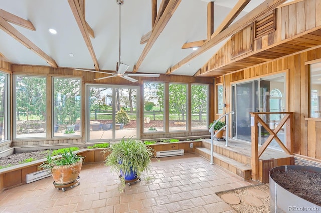 sunroom with a wealth of natural light and a baseboard radiator
