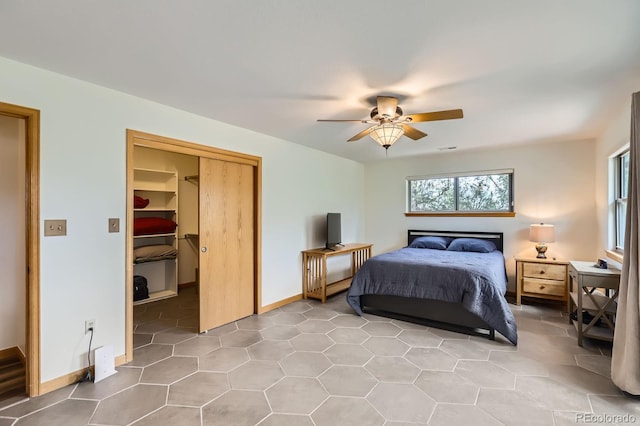 bedroom featuring a closet and ceiling fan
