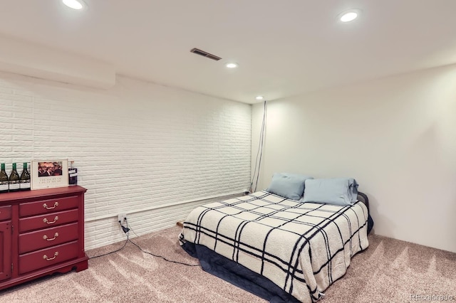bedroom with recessed lighting, carpet flooring, and visible vents