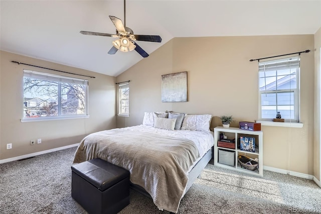 9990 Jasper St, Commerce City, CO 80022 - carpeted bedroom featuring vaulted ceiling, baseboards, and a ceiling fan