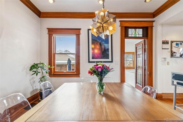 3777 Newton St, Denver, CO 80211 - dining space with ornamental molding and baseboards