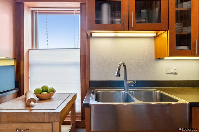 kitchen featuring a sink and glass insert cabinets