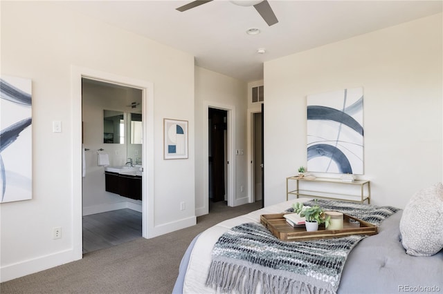 1932 W 32nd Ave, Denver, CO 80211 - bedroom with carpet flooring, ensuite bath, and ceiling fan