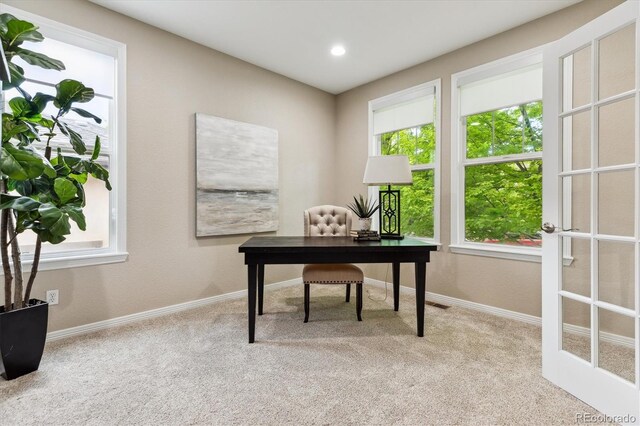 2601 Pemberly Ave, Highlands Ranch, CO 80126 - carpeted home office with plenty of natural light, baseboards, and recessed lighting