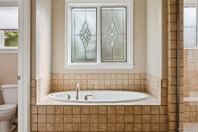 2601 Pemberly Ave, Highlands Ranch, CO 80126 - bathroom featuring toilet, a garden tub, and tiled shower