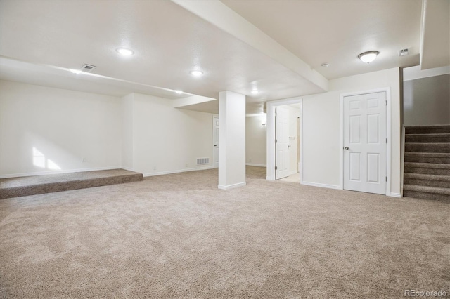 2601 Pemberly Ave, Highlands Ranch, CO 80126 - finished below grade area with stairs, carpet, baseboards, and recessed lighting