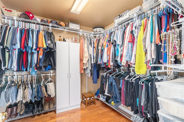 walk in closet with hardwood / wood-style flooring