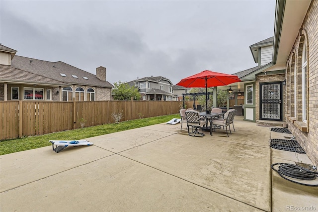 view of patio / terrace with outdoor dining space and a fenced backyard