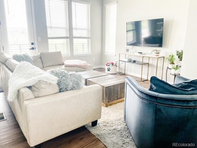 living room featuring dark hardwood / wood-style floors