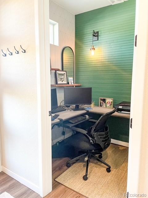 office area featuring hardwood / wood-style floors