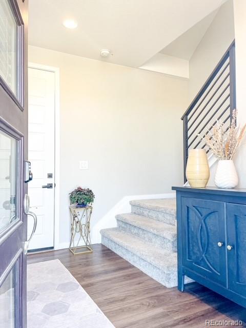 foyer entrance featuring hardwood / wood-style floors