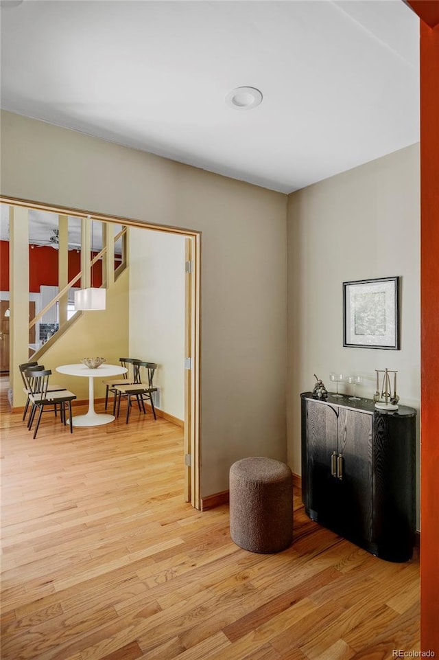 interior space featuring stairway and light wood-type flooring