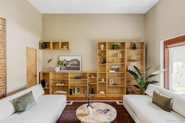 living area with dark wood-style flooring