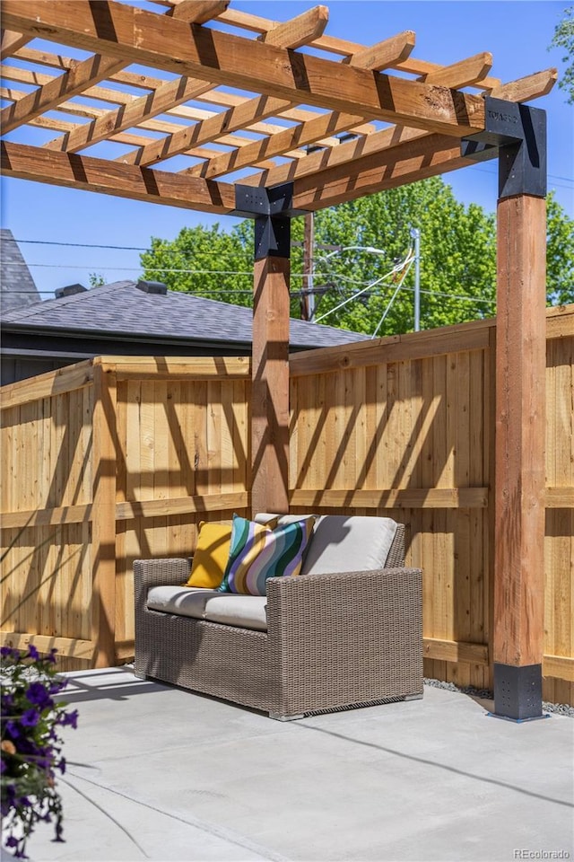 2355 N Emerson St, Denver, CO 80205 - view of patio featuring fence and a pergola