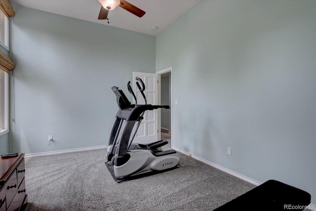 7715 S Hudson Ct, Centennial, CO 80122 - workout room featuring a ceiling fan, baseboards, and carpet flooring